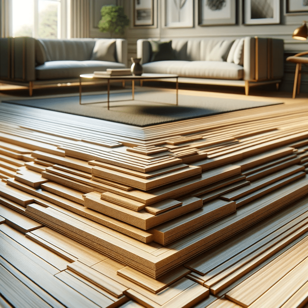 Vista detallada de un piso de ingeniería, resaltando su estructura en capas y diseño sofisticado | Ambience Floors