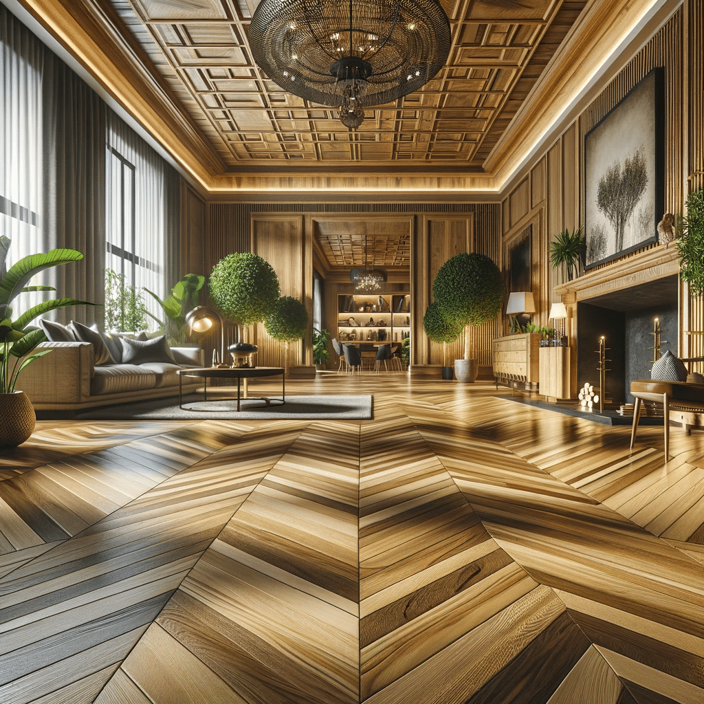 Lujoso piso de material noble en un entorno moderno, destacando la elegancia y calidez | Ambience Floors