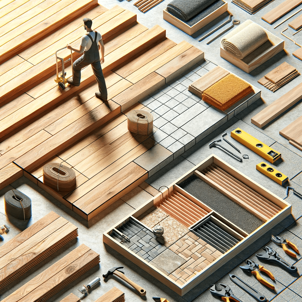 Imagen ilustrando el costo de instalación de pisos de madera y cerámica, incluyendo herramientas y materiales | Ambience Floors