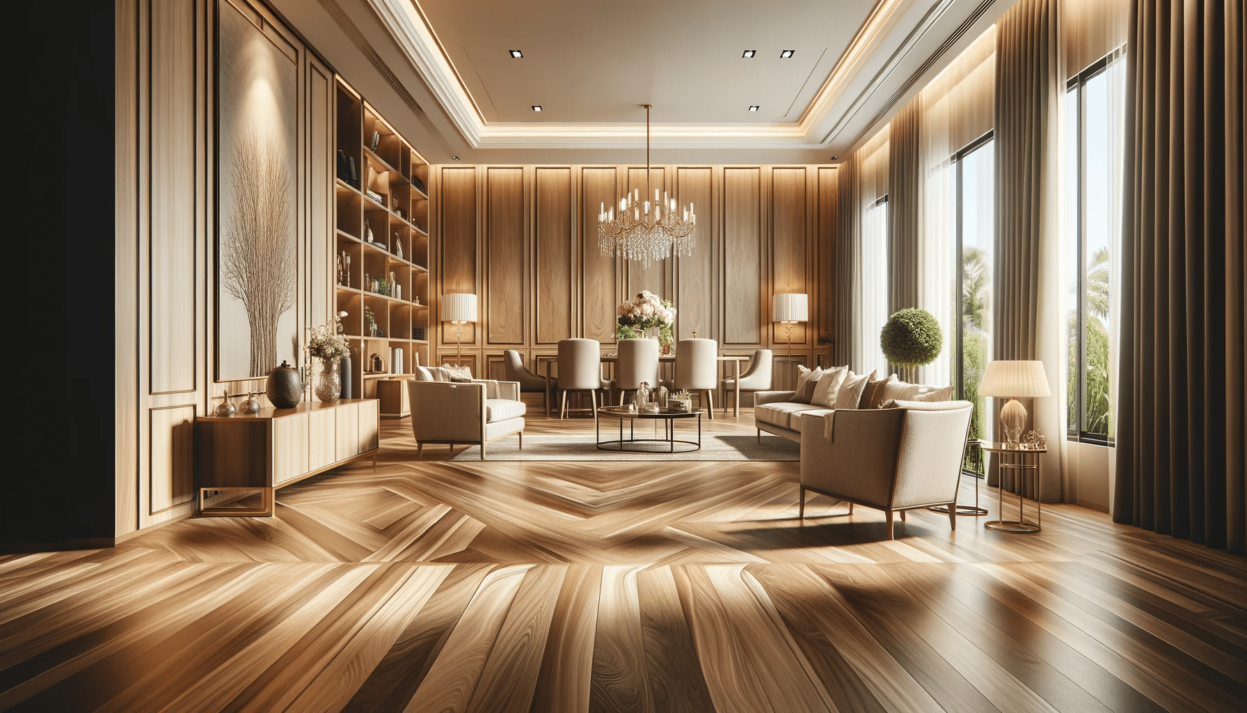 Elegante sala con piso de madera de ingeniería | Ambience Floors