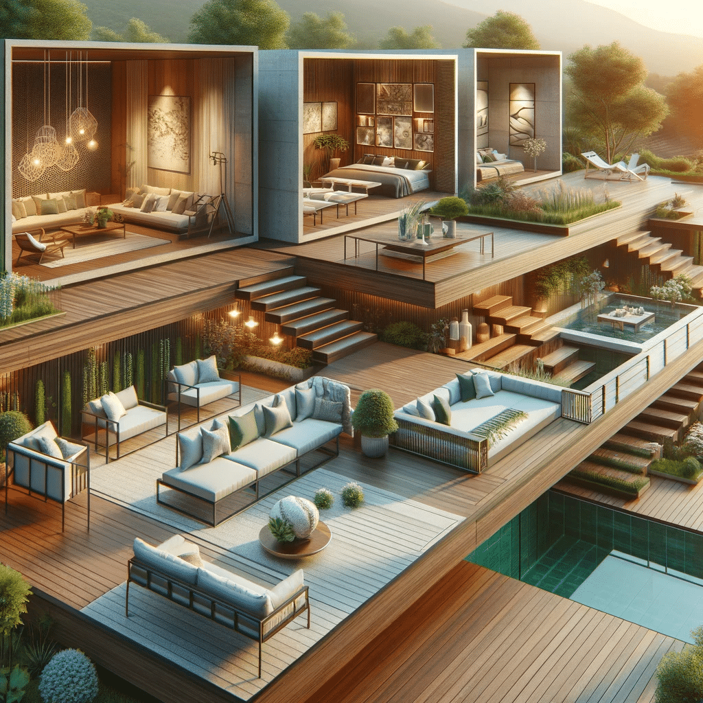 Diseños variados de decks al aire libre en diferentes entornos. | Ambience Floors