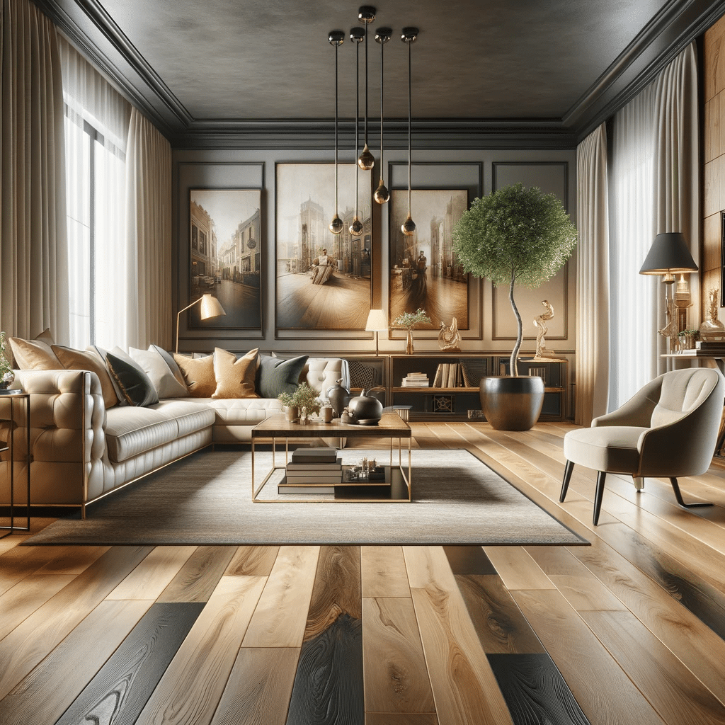 Sala lujosa realzada por piso de ingeniería elegante. | Ambience Floors