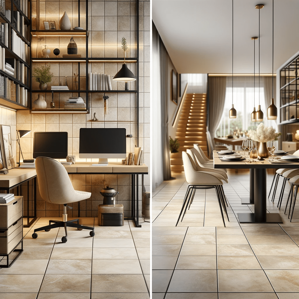 Despacho y comedor elegantes con porcelanato importado | Ambience Floors