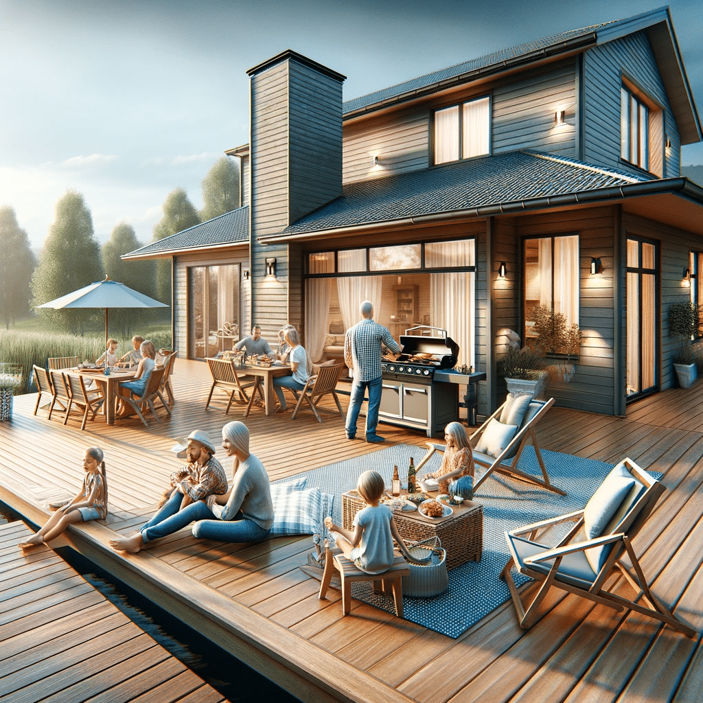 Familia disfrutando tiempo juntos en deck exterior | Ambience Floors