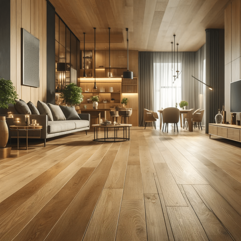 Interior acogedor con piso de madera, ambiente cálido y limpio. Material de construcción aislante para vivienda y estudio. | Ambience Floors