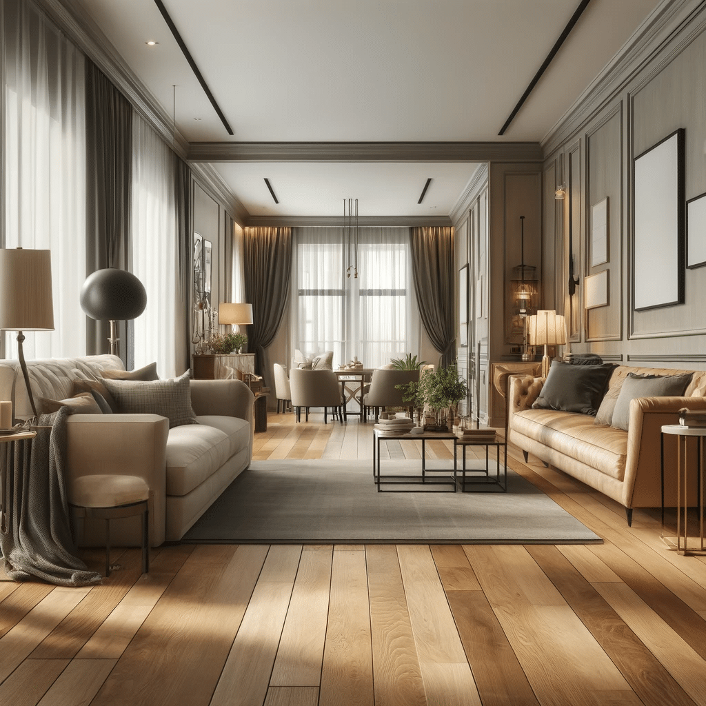 Espacio elegante con piso de madera, decoración moderna y acogedora | Ambience Floors