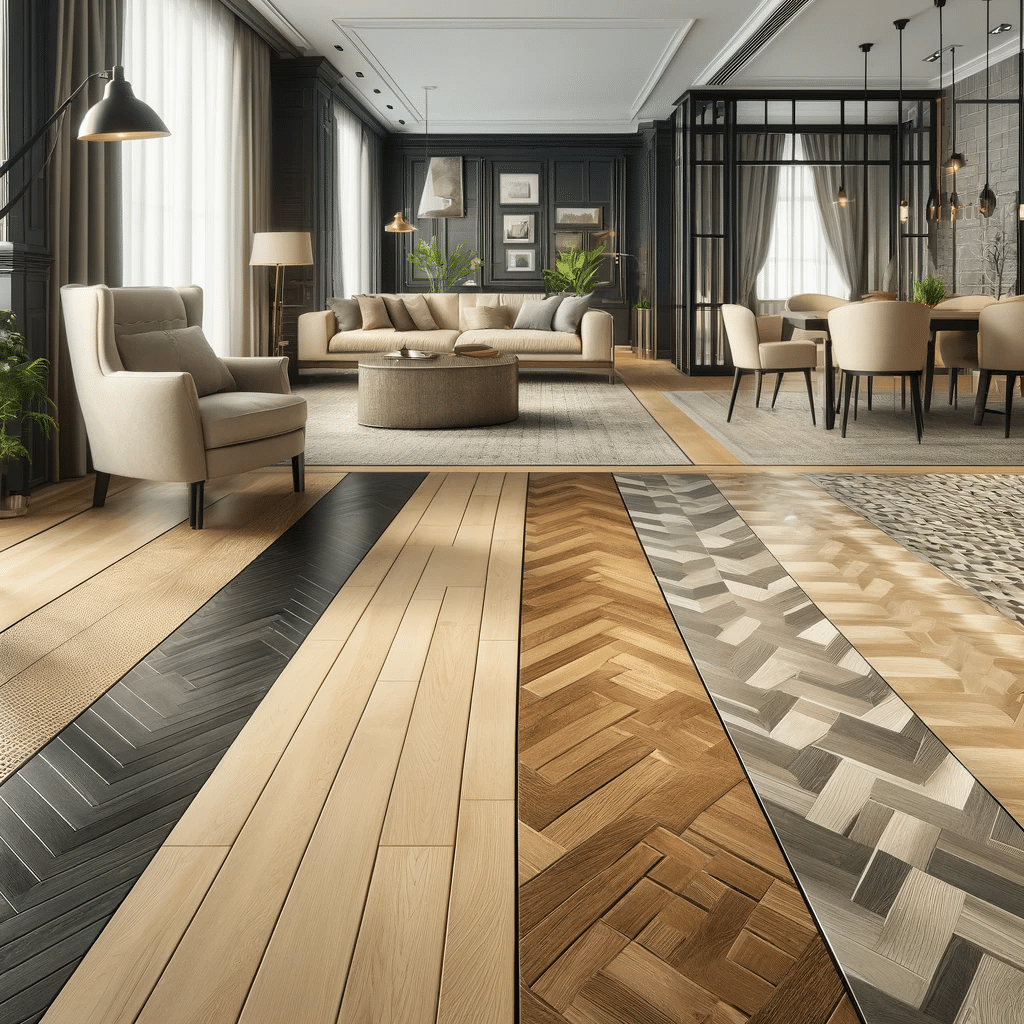 Interior elegante con diferentes tipos de suelos de madera bien mantenidos. Tipos de pisos de maderas en áreas y habitaciones | Ambience Floors