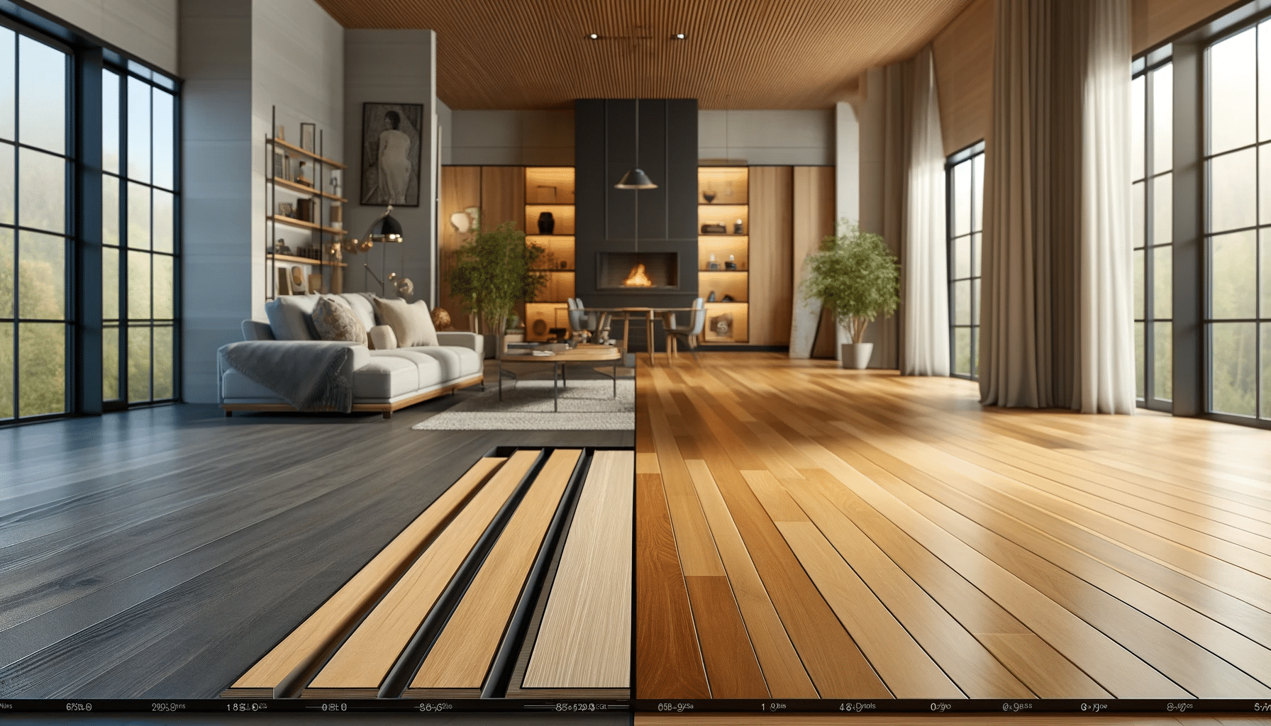 Comparación de piso de ingeniería y laminados en interior moderno | Ambience Floors.