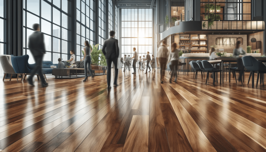 Espacio comercial con pisos de madera duraderos y elegantes, ambiente profesional y acogedor. Tipos de pisos para hogar, casa o negocio. | Ambience Floors
