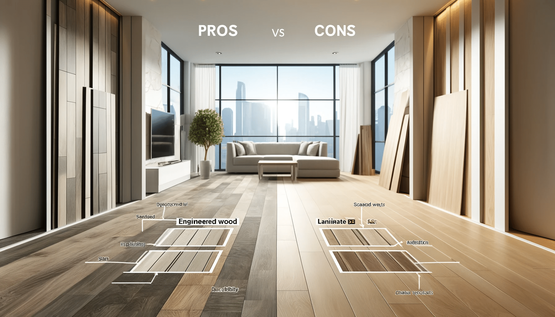 Ventaja y desventajas de piso de ingenierías y laminados en interior moderno. Prácticas de producto y limpieza para tipos de pisos | Ambience Floors.