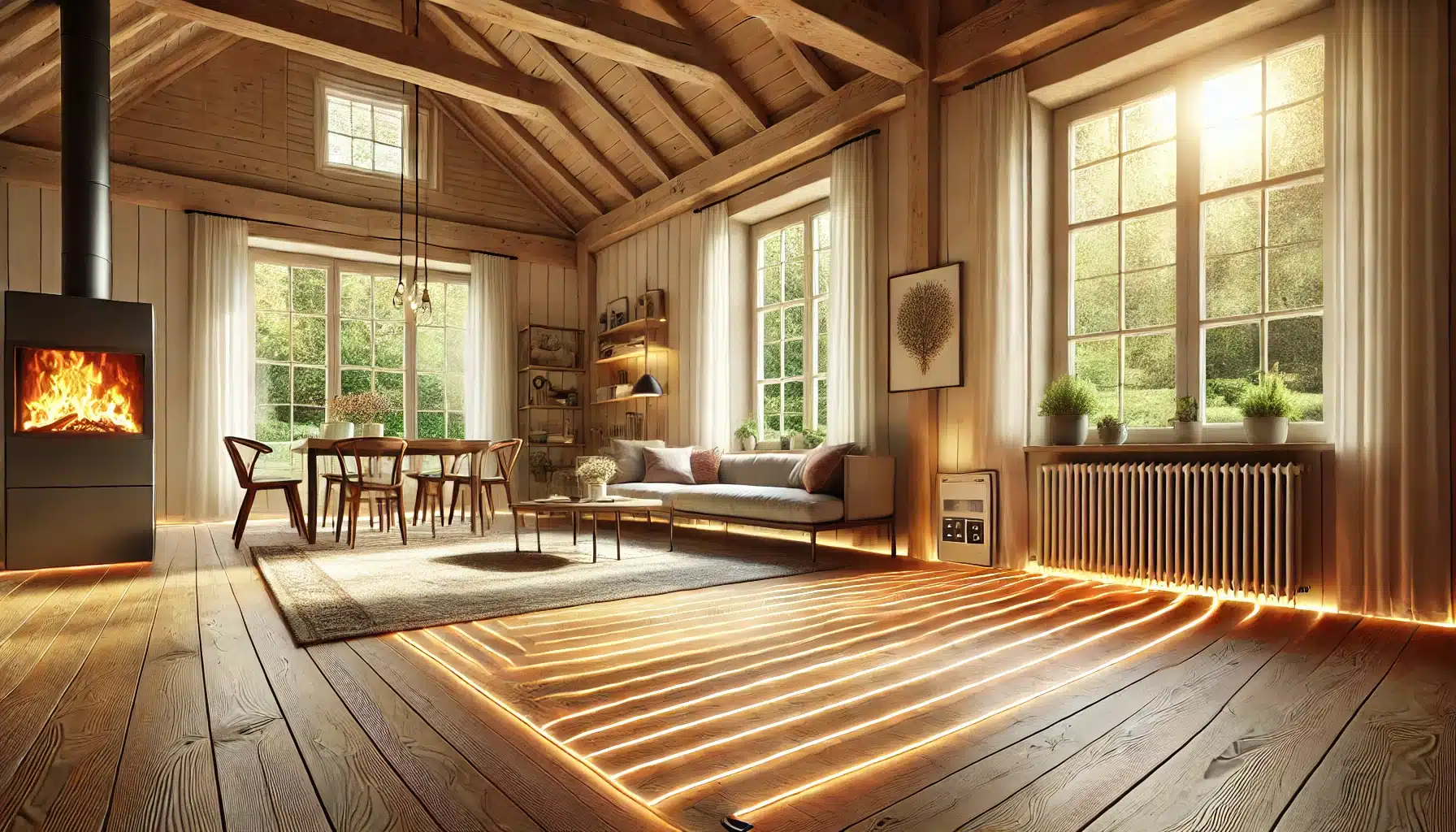 Interior acogedor con pisos de madera, luz natural y calefacción radiante. Suelo radiante suelo parquet suelos de madera material categorías vivienda energía uso medidas etiquetas sistema ahorro energético tarifa factura | Ambience Floors