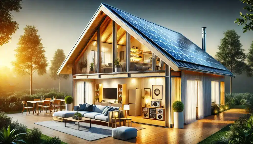 Casa moderna con paneles solares, ventanas eficientes y electrodomésticos ahorradores. Pisos de madera y eficiencia energética en el hogar| Ambience Floors
