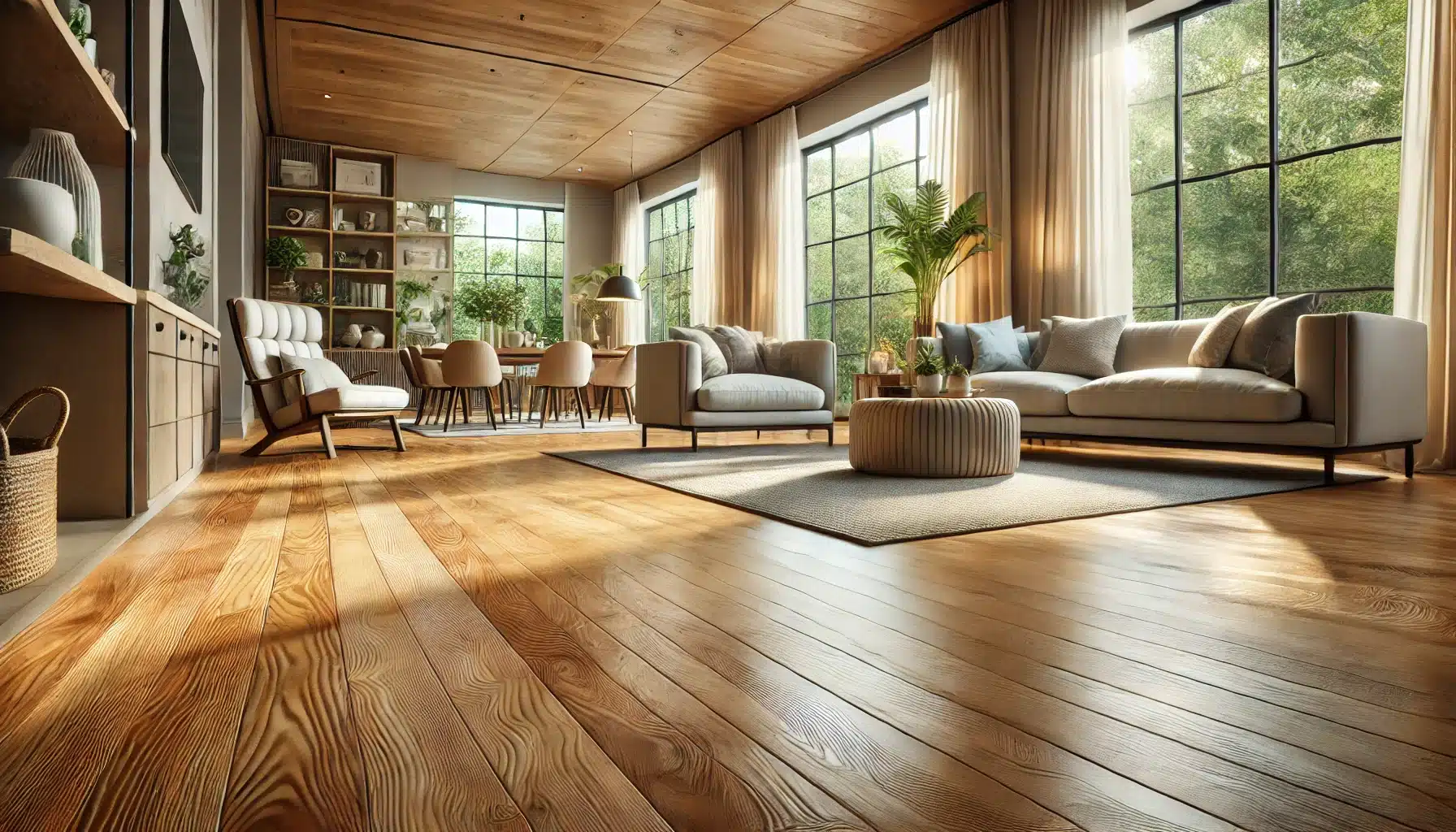 Sala de estar acogedora con pisos de madera, muebles cómodos y luz natural. | Ambience Floors