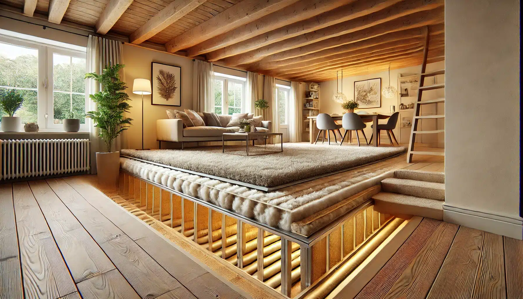 Interior con pisos de madera aislados, sellados y alfombras gruesas. | Ambience Floors