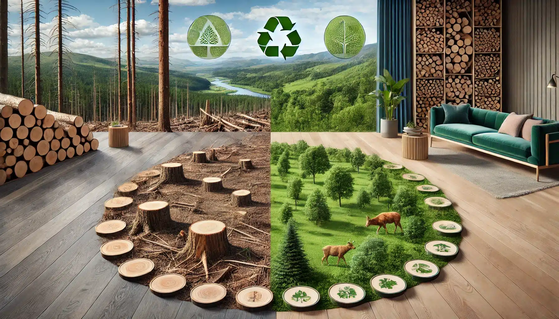 Comparación del impacto ambiental de suelos de madera con deforestación y bosque gestionado. | Ambience Floors