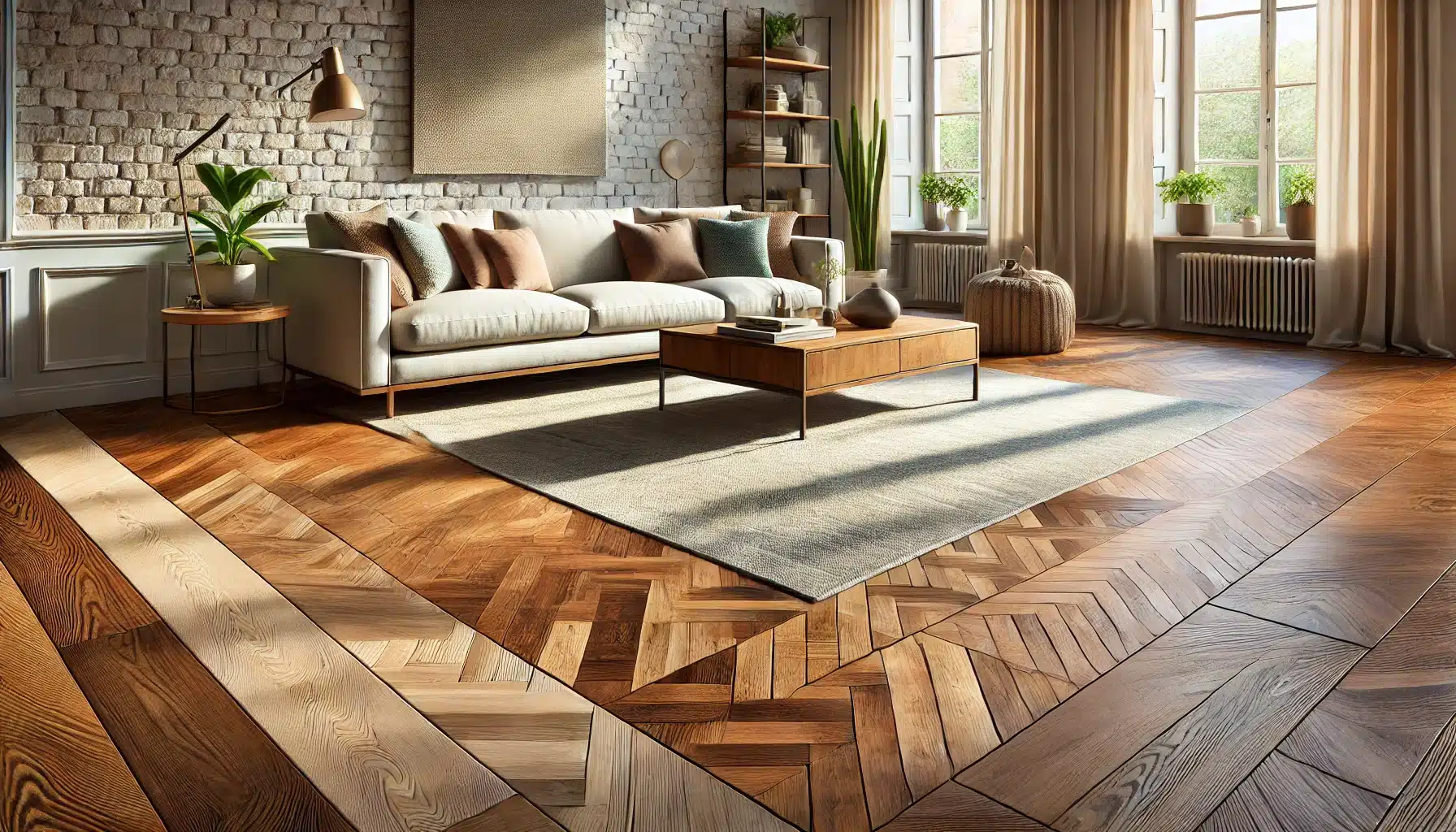 Sala acogedora con pisos de roble, nogal y arce, resaltando sus texturas y colores. Piso de madera natural calidez color problemas calidad espacio sensación eleción diseño de interiores material| Ambience Floors