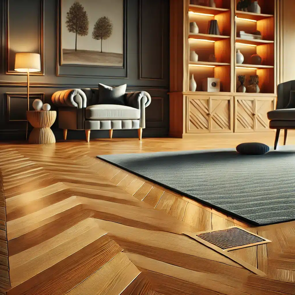 Piso de madera en espiga con alfombra de entrada | Ambience Floors
