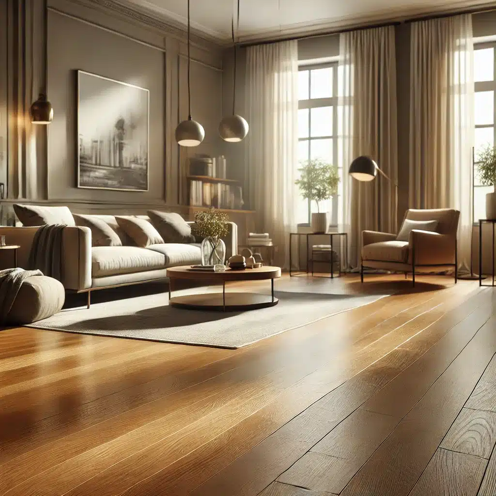 Sala elegante con piso de madera recién instalado. Errores más comunes en parquet o tarima | Ambience Floors