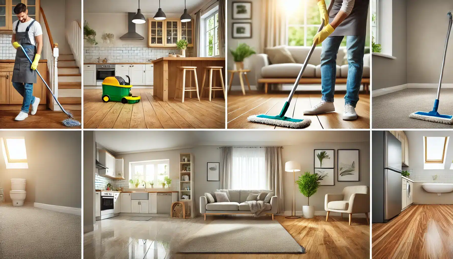 Persona limpiando pisos de madera y cerámica en hogar | Ambience Floors