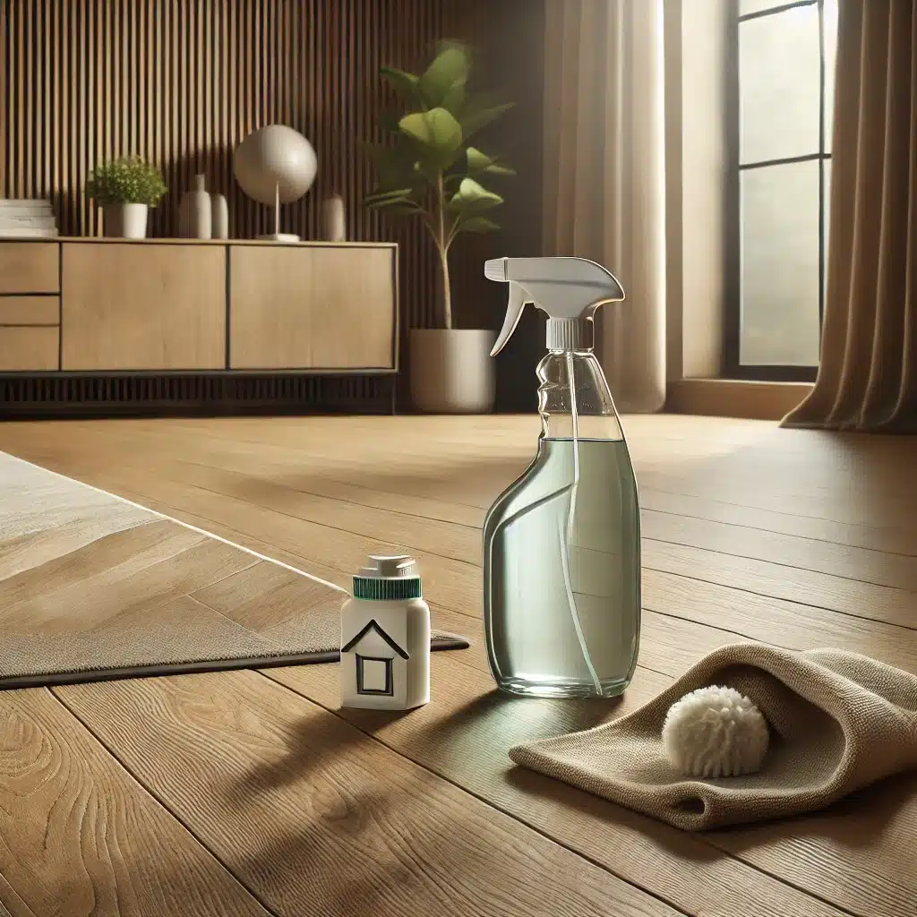 Piso de madera con limpiador y alfombra protectora. Casas de madera en lugar de espacios con jardín | Ambience Floors