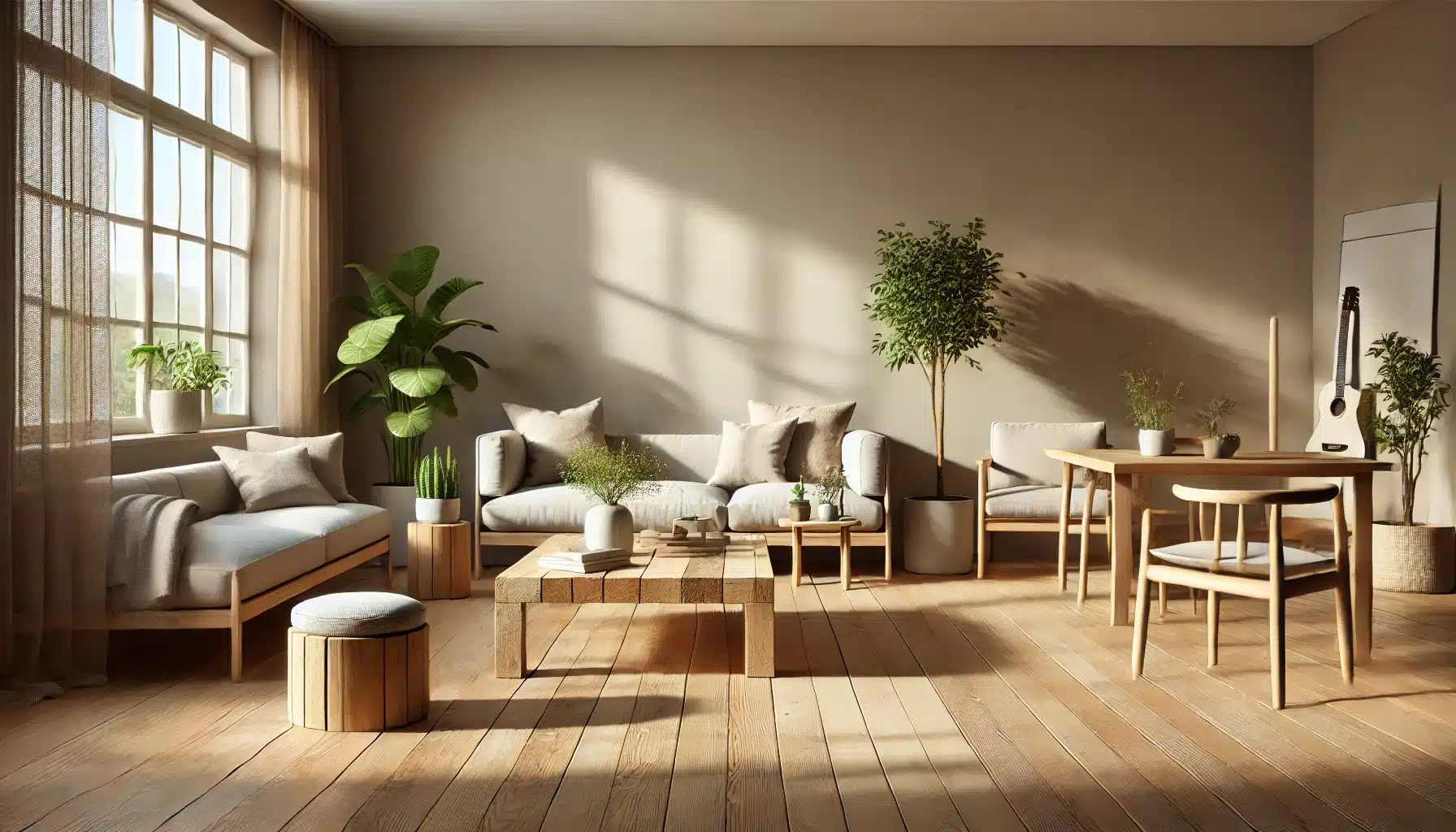 Sala ecológica con piso mate y muebles de madera reciclada | Ambience Floors